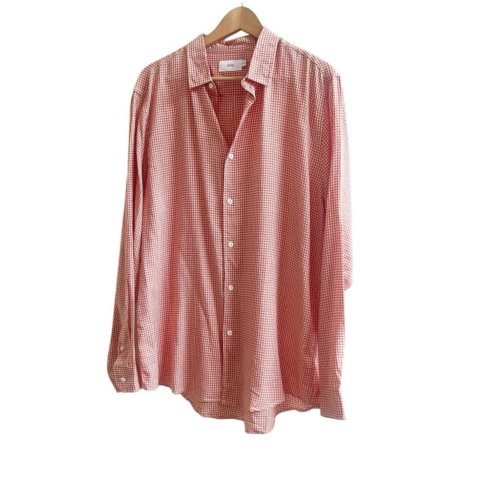 Onia Men’s Gingham Print Long Sleeve Button Down Size XL Collared Orange Spring
